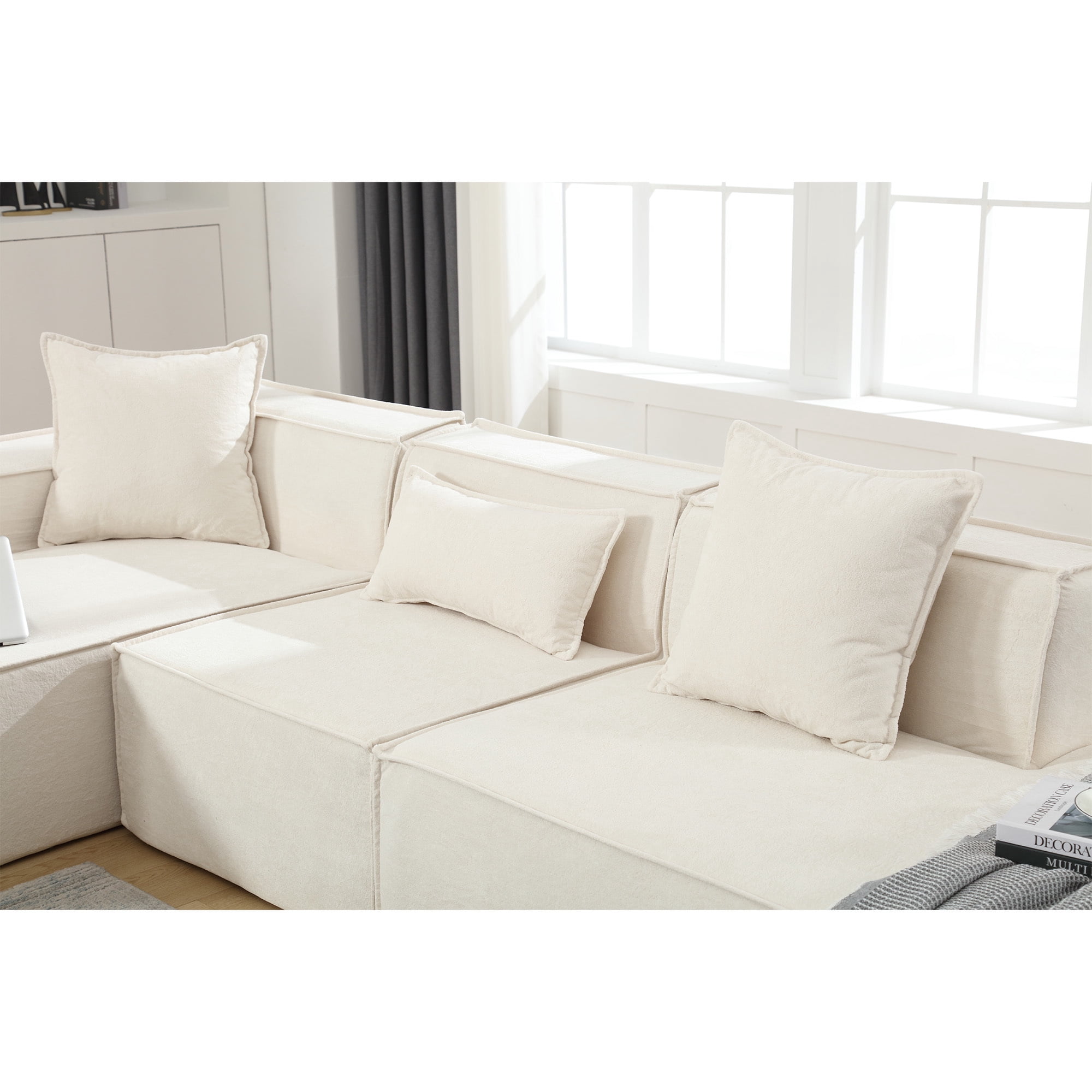 Leumius 130" Sectional Sofa for Living Room,Large L-Shaped Boneless Cloud Couch with Deep Seat and Thickened Cushion,No Assembly Required,Beige
