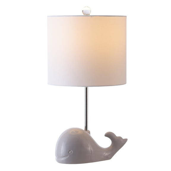 SAFAVIEH Walter 19 in. Whale Grey Ceramic Table Lamp with 100% White Cotton Shade