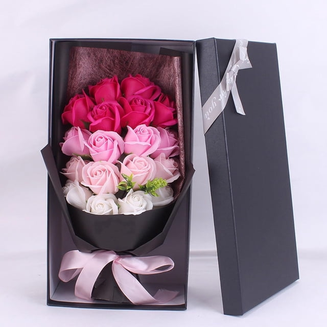 18 Rosas Artificiales Aspecto Real Cajas De Flores para Regalo, Coloridos, Adecuados para Bodas, Decoración del Hogar, Regalos, Día de San Valentín, Día de la Madre, Bodas, Dulce Regalo (Rosa)