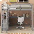 thumbnail image 2 of Full Size Loft Bed, Wood Full Loft Bed Frame with Desk and Shelves, Two Built-in Drawers, Modern Style Wood Loft Bed Frame with Safety Guard Rail, Hight Loft Bed for Teens and Adults, Bedroom, Gray, 2 of 7