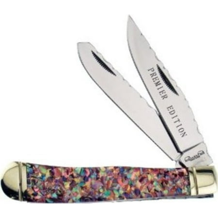 Frost Cutlery & Knives BB108ABR Frost Bear & Bull Trapper with Crackled Red Abalone Handles Multi-Colored
