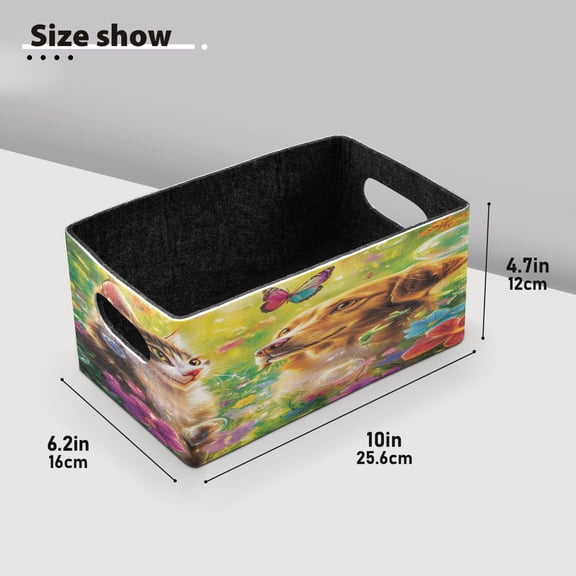 BZSMCE Shelf Baskets Cat and Dog with Butterflies Pattern Storage Cube Bins 10.1*6.3*4.7in Set of 2