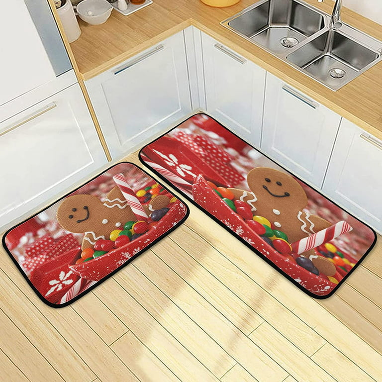  Kitchen Mat 2 Pieces, Christmas Winter Owl and Bear