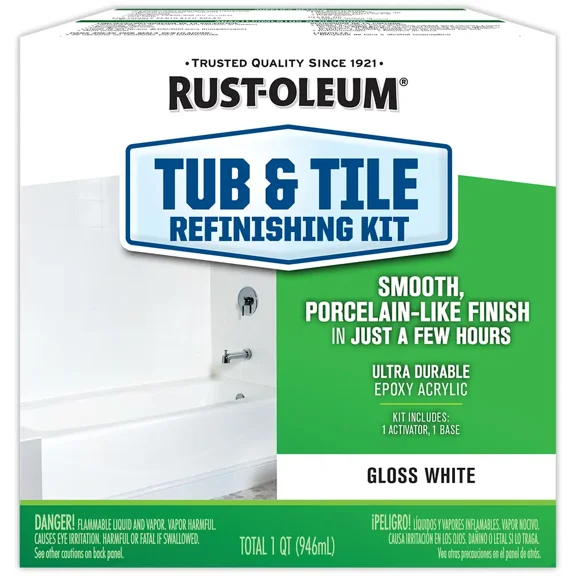 White, Rust-Oleum Tub and Tile Refinishing Kit-7860519, Quart