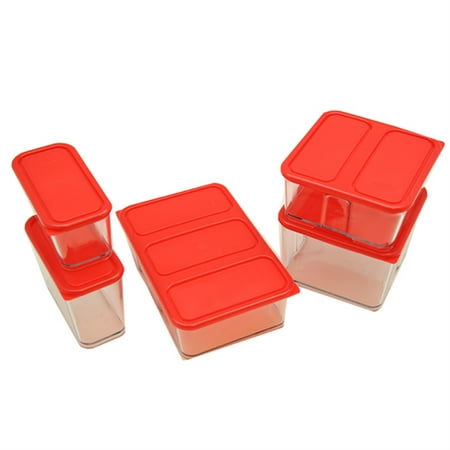 - New Block System Storage Glass Containers Lever-Lock airtight Seal 5pc Set Red