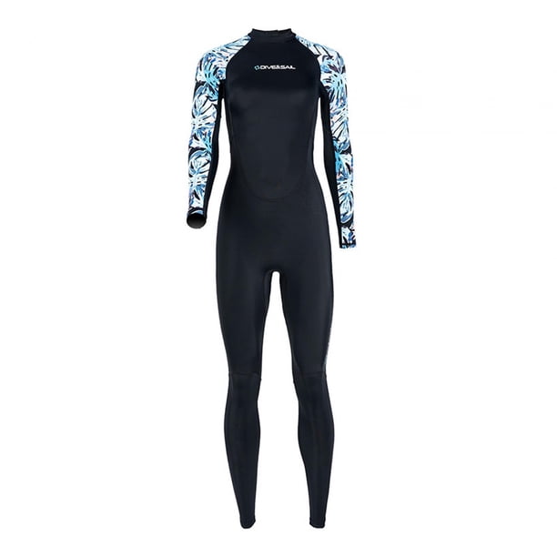 Traje de baño de neopreno para mujer, con protección contra erupciones y cremallera en la espalda, para buceo de verano, tacto frío, largo Negro