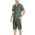 thumbnail image 4 of ANLIQI Men's 100% Cotton Short Sleeve Pajama Sets Button Down Notched Collar Sleepwear Soft Lounge Pjs with Pockets (Army Green, M), 4 of 7