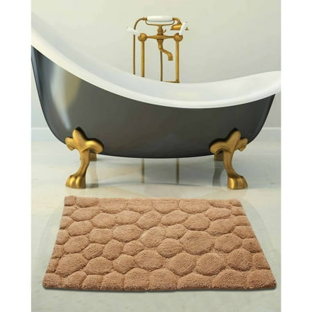Textured White Bath Exhaust - Saffron Fabs Bath Rug 2-Piece Set, Solid Color Pebbles Stones Pattern, Assorted Colors and Sizes