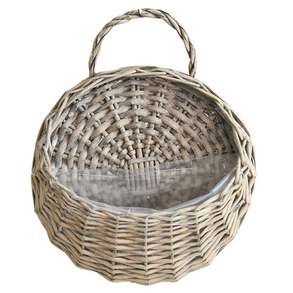 Handmade Woven Hanging Basket, Natural Wicker Storage Basket Wall Hanging Flower Pot, Rattan Hanging Planter Container for Home Garden Wedding Wall Decorations Light Gray