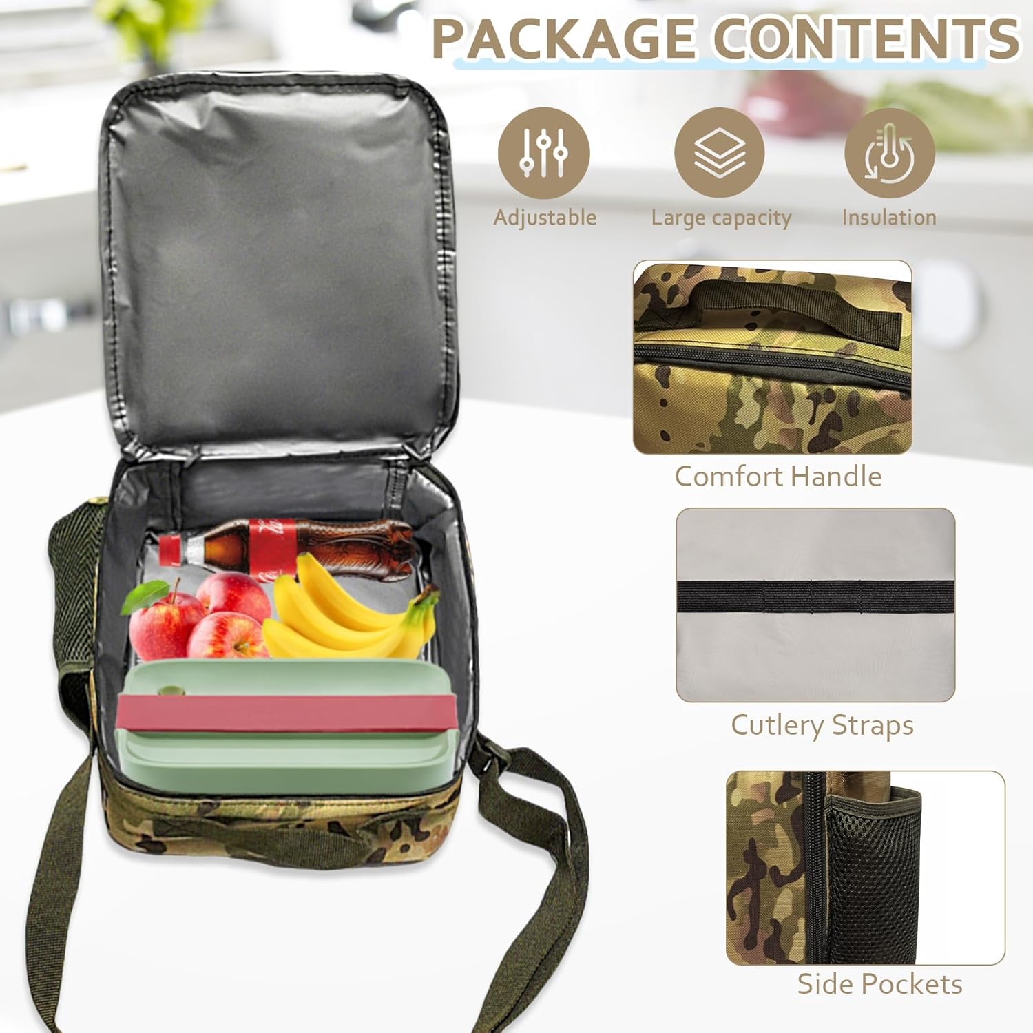 Camo Backpack 3 in 1 Set with Lunch Box & Pencil Case for Boys, 19 Inch School Bookbag for Kids Teens Elementary Middle High School, Lightweight Durable Bag for Outdoor Camping Trave