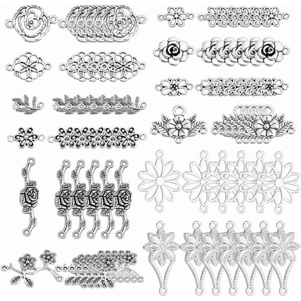 96 piezas de 12 estilos de dijes de flores, conectores de flores, eslabones, colgantes de filigrana de metal, conectores de joyería