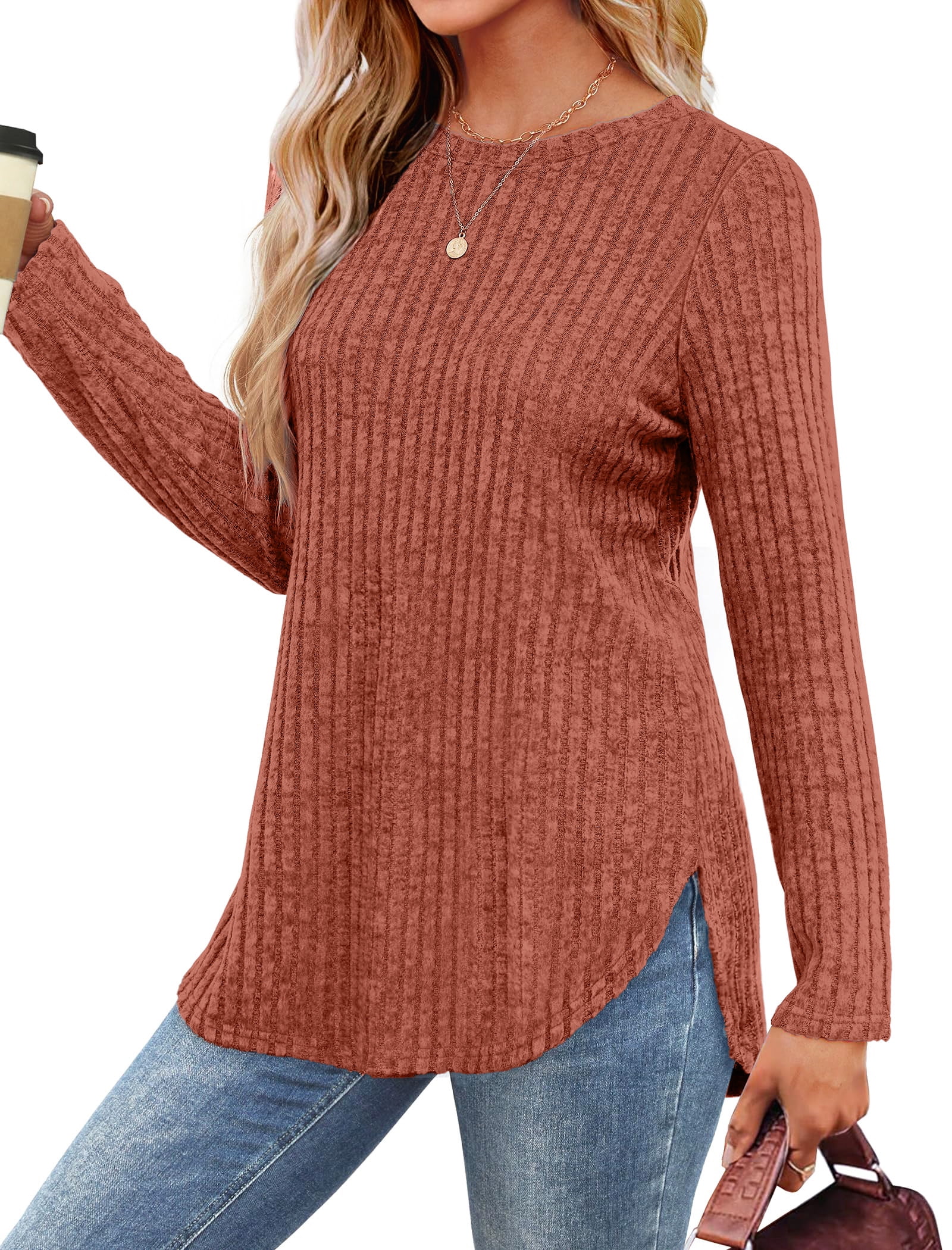 Fantaslook Long Sleeve Shirts for Women Casual Tunic Tops Dressy Crew Neck Pullover Fall Lightweight Sweaters for Women