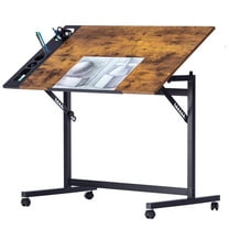 VECELO Drafting Table with Wheels, Adjustable Drawing Table Tiltable Painting Desk Workstation with Pencil Ledge for Artists, Brown