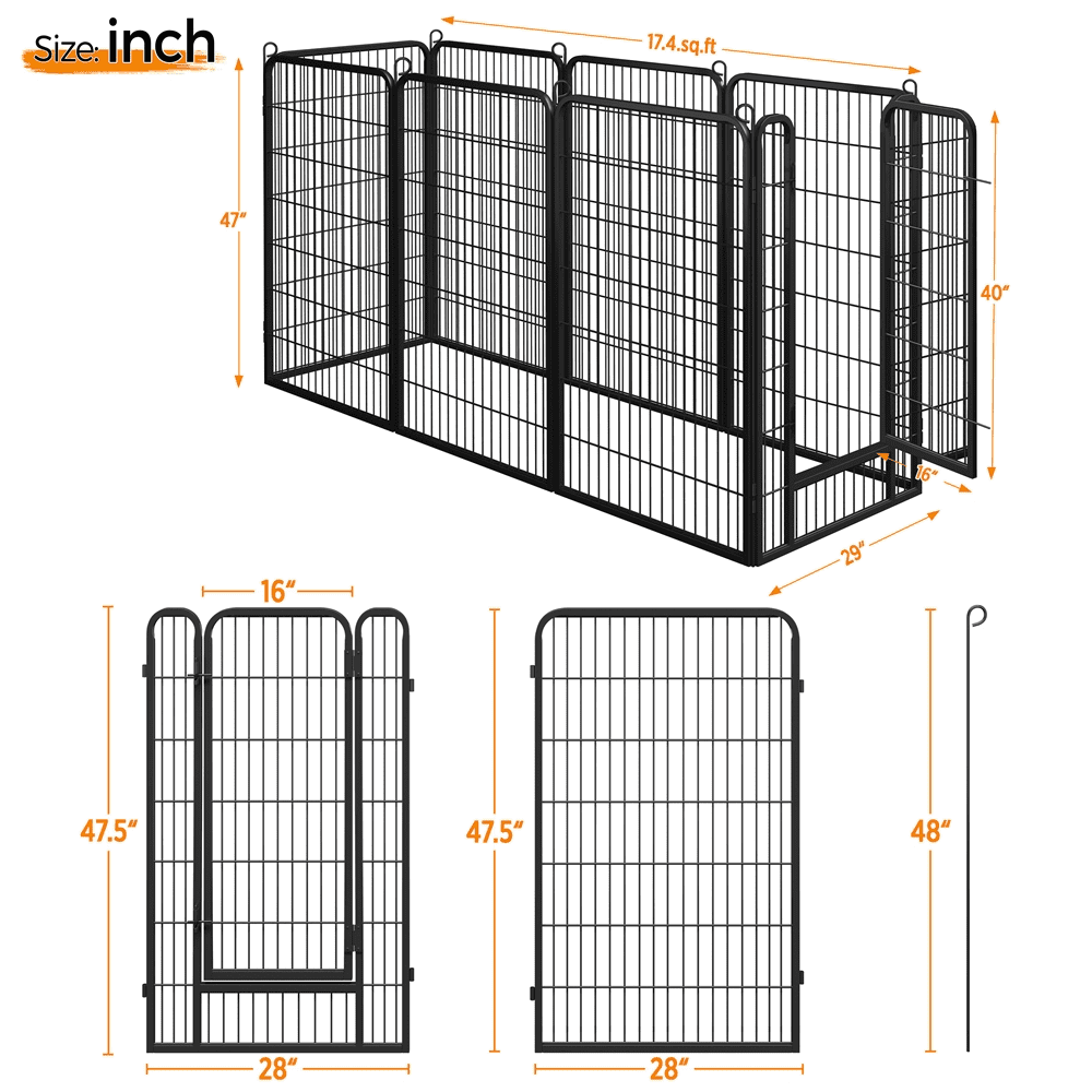 Alden Design 47.5" Tall 8 Panels Heavy Duty Metal Dog Gate Dog Playpen with Door, Black