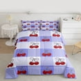 thumbnail image 2 of Homewish Cartoon Cherry Print Full Size Comforter Sets, Princess Ribbon Bowknot Bedding Comforter Set, Purple Patchwork Plaid Reversible Bedding Sets, Lightweight Room Decor, 3-Piece, 2 of 8