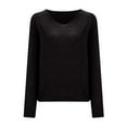 thumbnail image 4 of Fesfesfes Women Sweaters Hedging V-Neck Loose Solid Color Temperament Long Sleeve Strapless Knitting Tops Sweater, 4 of 8