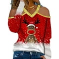 thumbnail image 1 of FASHIONWT Women Painted Christmas Party Tee Cold Shoulder Sleeve Cartoon Print T-Shirts, 1 of 4