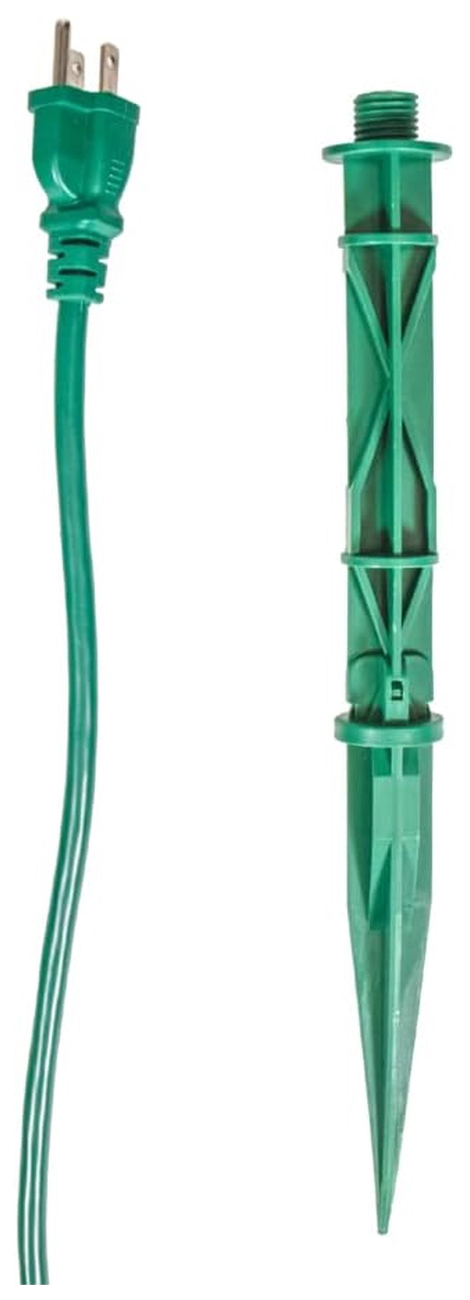 Outdoor Power Stake with Timer - 6 Outlet Grounded Extension Cord - 6ft - Green
