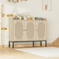 thumbnail image 3 of Homhougo Freestanding Shoe Cabinet with 3 Rattan Doors, 7-Tier Shoe Storage Organizer with Adjustable Shelves for Entryway, Hallway, Living Room, Closet, Boho Style, 3 of 9