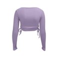 thumbnail image 6 of XFLWAM Women's Crew Neck Ruched Side Drawstring Crop Top Long Sleeve Ribbed Fitted Crop T-Shirt Cute Solid Color Bodycon Tops Purple S, 6 of 7