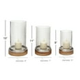 thumbnail image 4 of DecMode 3-Slot Brown Wood Pillar Hurricane Lamp with Glass Candle Holders, Set of 3, 4 of 12
