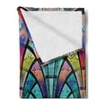 thumbnail image 2 of Abstract Soft Flannel Fleece Blanket, Curves Pattern with Weathered Colors and Blue Ombre Detail Graphic Floral Motifs, Cozy Plush for Indoor and Outdoor Use, 50" x 70", Multicolor, by Ambesonne, 2 of 5