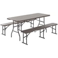 thumbnail image 1 of Outsunny 6FT 3-Piece Faux Rattan Folding Picnic Table w/ 2 Benches, Brown, 1 of 10