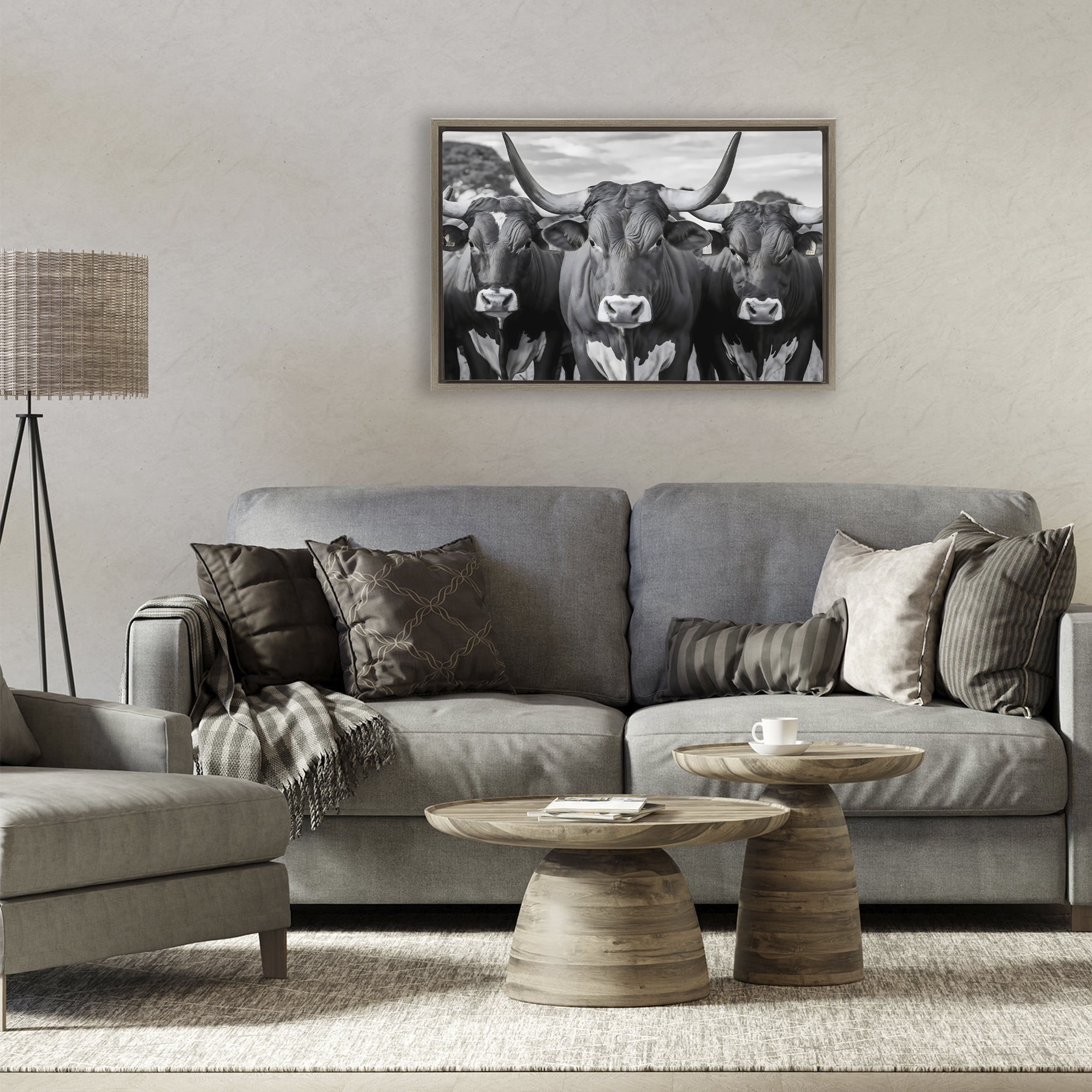 Stupell Industries Three Longhorns in a Row Brown Framed Floater Canvas Wall Art, design by Creative Studio