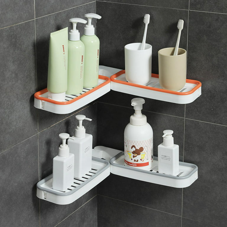 1pc Wall-mounted Bathroom Storage Rack, Punch-free Bathroom Hanging Rack,  Simple Bathroom Tray, Corner Shower Caddy, Shampoo Body Wash Holder, Bathroo