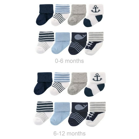 

Luvable Friends Infant Boy Grow with Me Cotton Terry Socks Blue Whale 0-6 and 6-12 Months