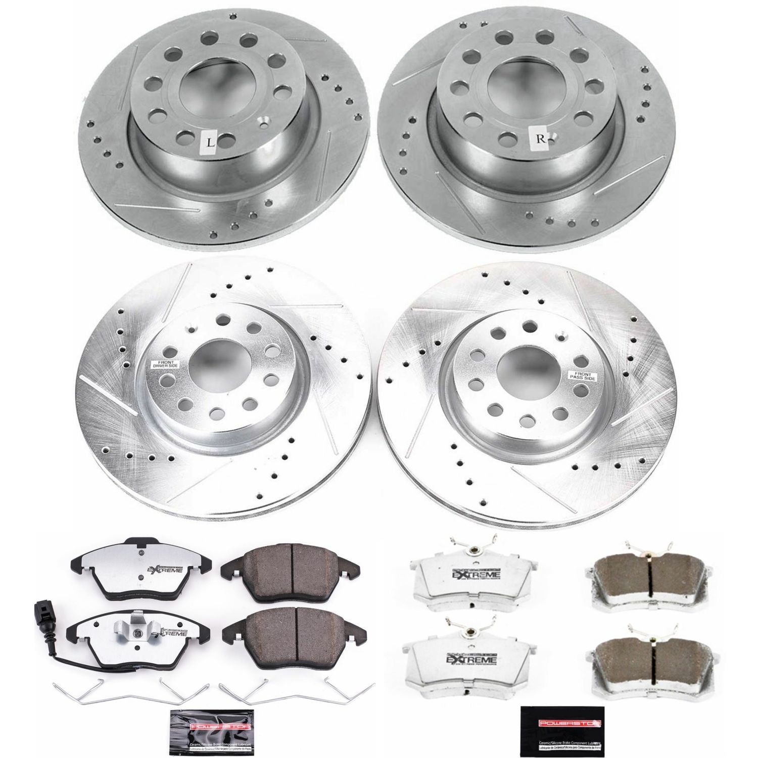 PowerStop Front and Rear Z26 Street Warrior Carbon-Fiber Ceramic Brake Pad and Drilled and Slotted Rotor Kit Fits: VOLKSWAGEN Select Models K7530-26