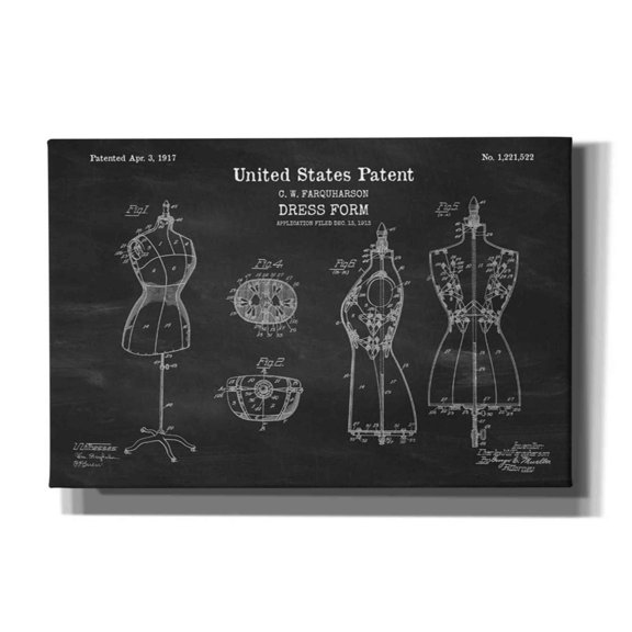 Epic Graffiti "Dress Form Blueprint Patent Chalkboard" Giclee Canvas Wall Art, 18"x12"