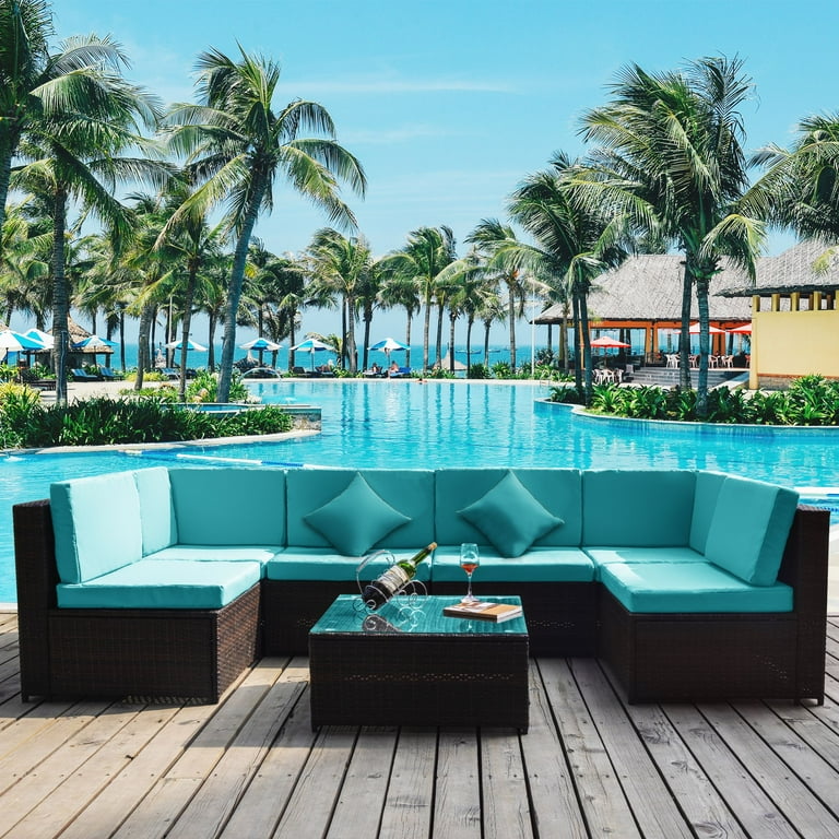 Merax 7 pc pe rattan sectional garden furniture corner sofa set hotsell