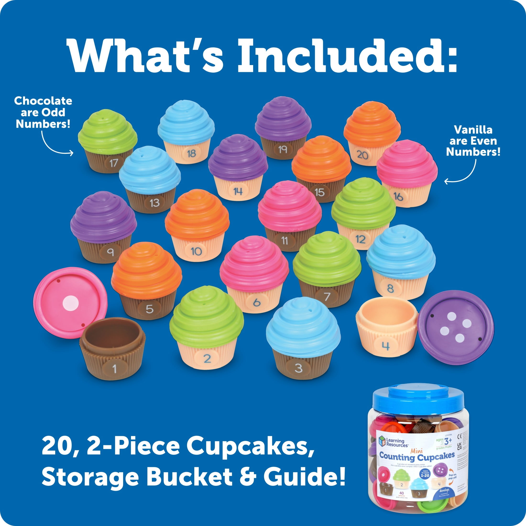 Learning Resources Mini Counting Cupcakes Birthday Cake Toy Counting Toy Play Food Ages 3 and up