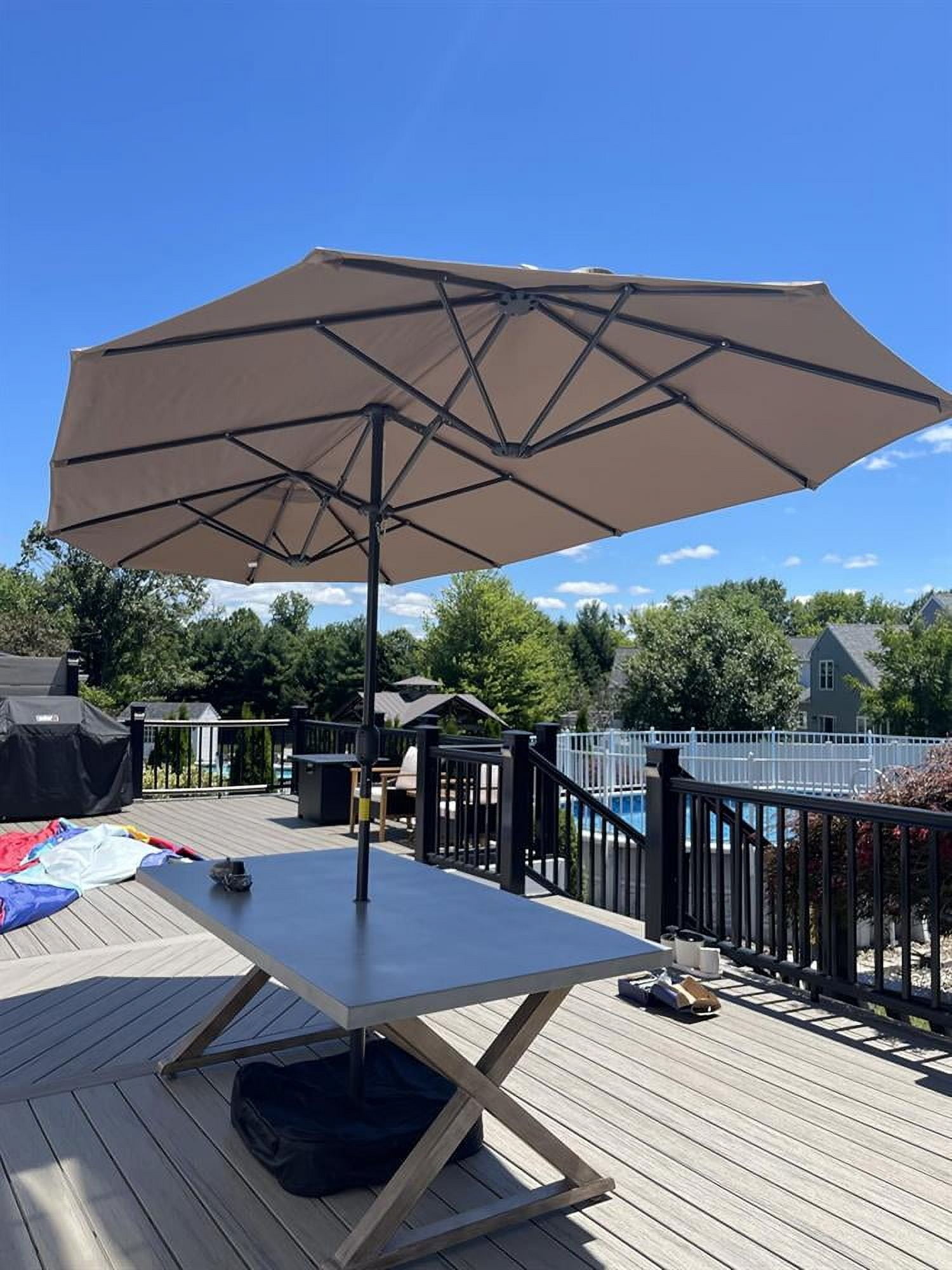 Resenkos Outdoor Garden Umbrella,Market Umbrella,13 Feet Double-Sided Patio Twin Table Umbrella with Crank Handle-Turquoise