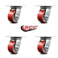 thumbnail image 2 of 4 Inch Heavy Duty Red Poly on Cast Iron Caster Set with Roller Bearings Set 4, 2 of 2