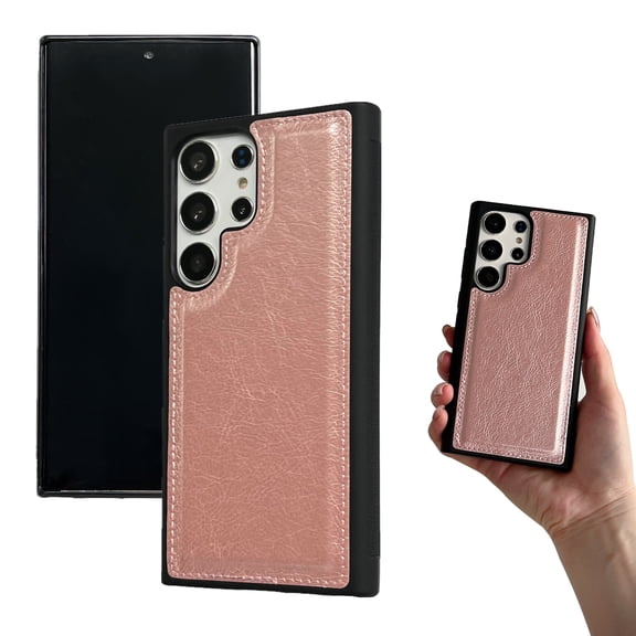 Case for Samsung Galaxy S24 Ultra, Classic Business PU Leather Silicone Bumper Shockproof Protective Phone Cover Hybrid Scratch Resistant Thin Slim Lightweight Case for Galaxy S24 Ultra, Rosegold