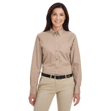 Harriton Ladies' Foundation 100% Cotton Long-Sleeve Twill Shirt with Teflonâ„¢