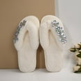 thumbnail image 5 of Viluyesy Womens Fuzzy Flip-Flops, Cozy Soft Sole Open Toe Floral Rhinestone Home Outdoor Slip-on Shoes White, 5 of 8