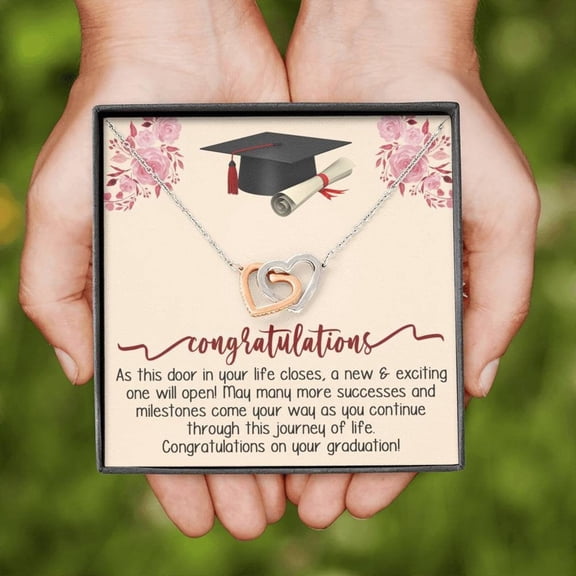 Graduation Necklace Gift for Her, Zircon Necklace Graduation Gift with Heart Touching Message Card and Gift Box, Graduation Necklace for Daughter/Granddaughter/Friend, Interlocking Heart Necklace