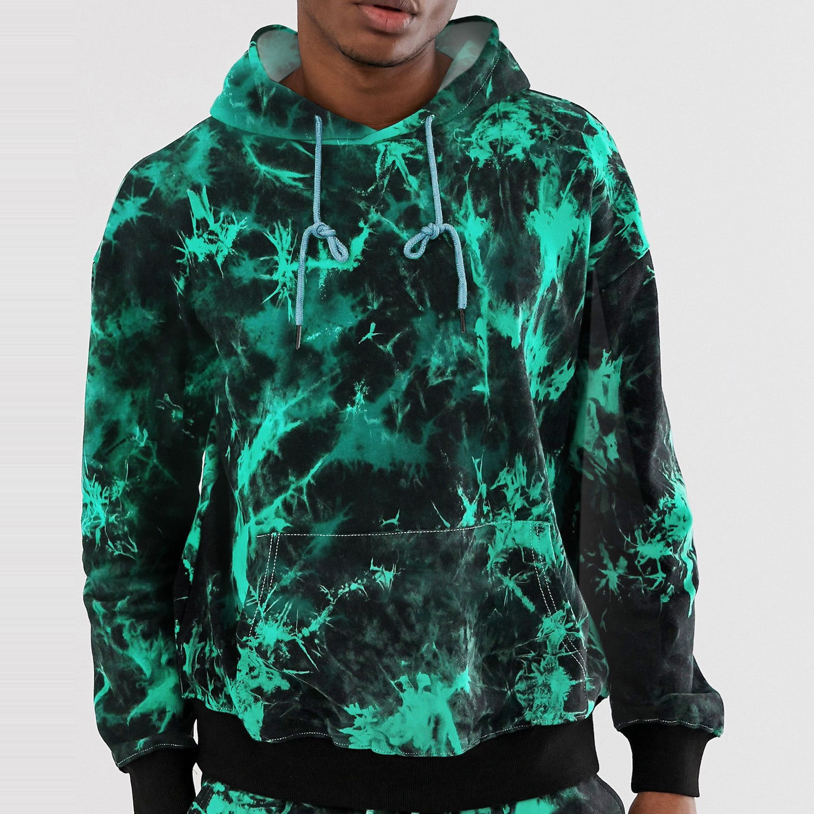 Lisingtool Trendy Adult Men's Hoodie, Casual Color Block Tie-Dye