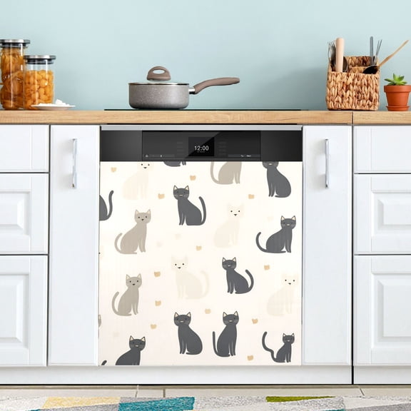 Yayeee Magnetic Dishwasher Cover for The Front Decoration Home Kitchen Machine Sticker Protector, Black Cute Cats