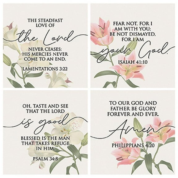 Carson Home Accents 342300 4 in. Square House Coasters Religious Lilies - Set of 4