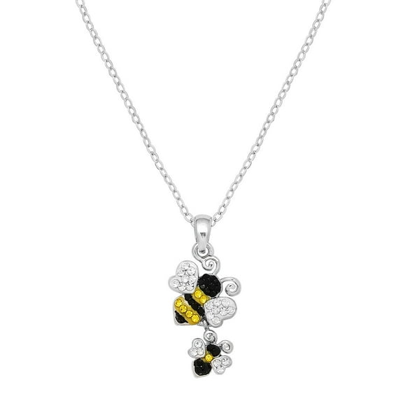 Bee Pendant Necklace Rhinestone Crystal Rhodium Plated 17 Inch Link Chain J1080