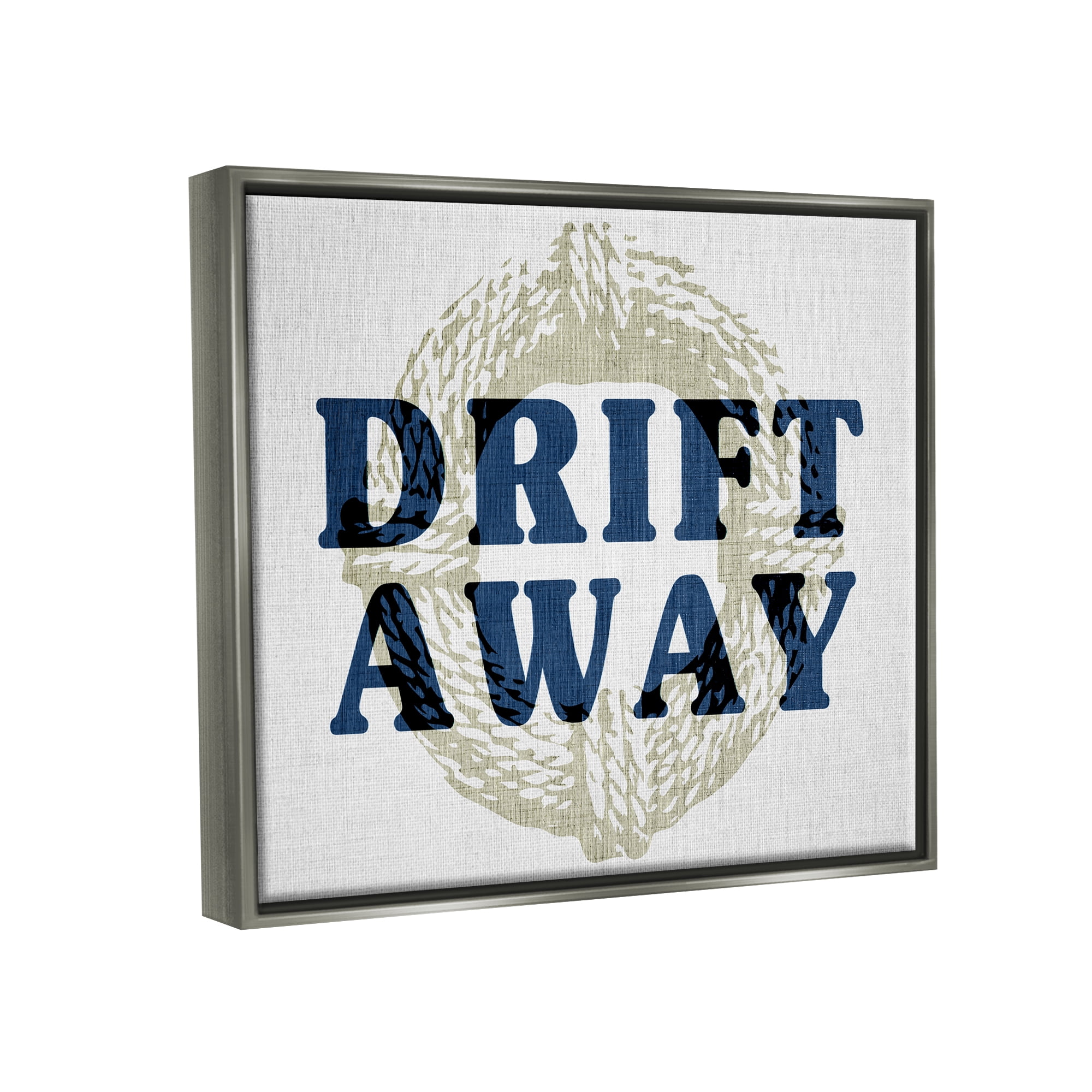 Stupell Industries Drift Away Maritime Phrase Nature Painting Gray Floater Framed Canvas Art Print Wall Art, 21 x 17
