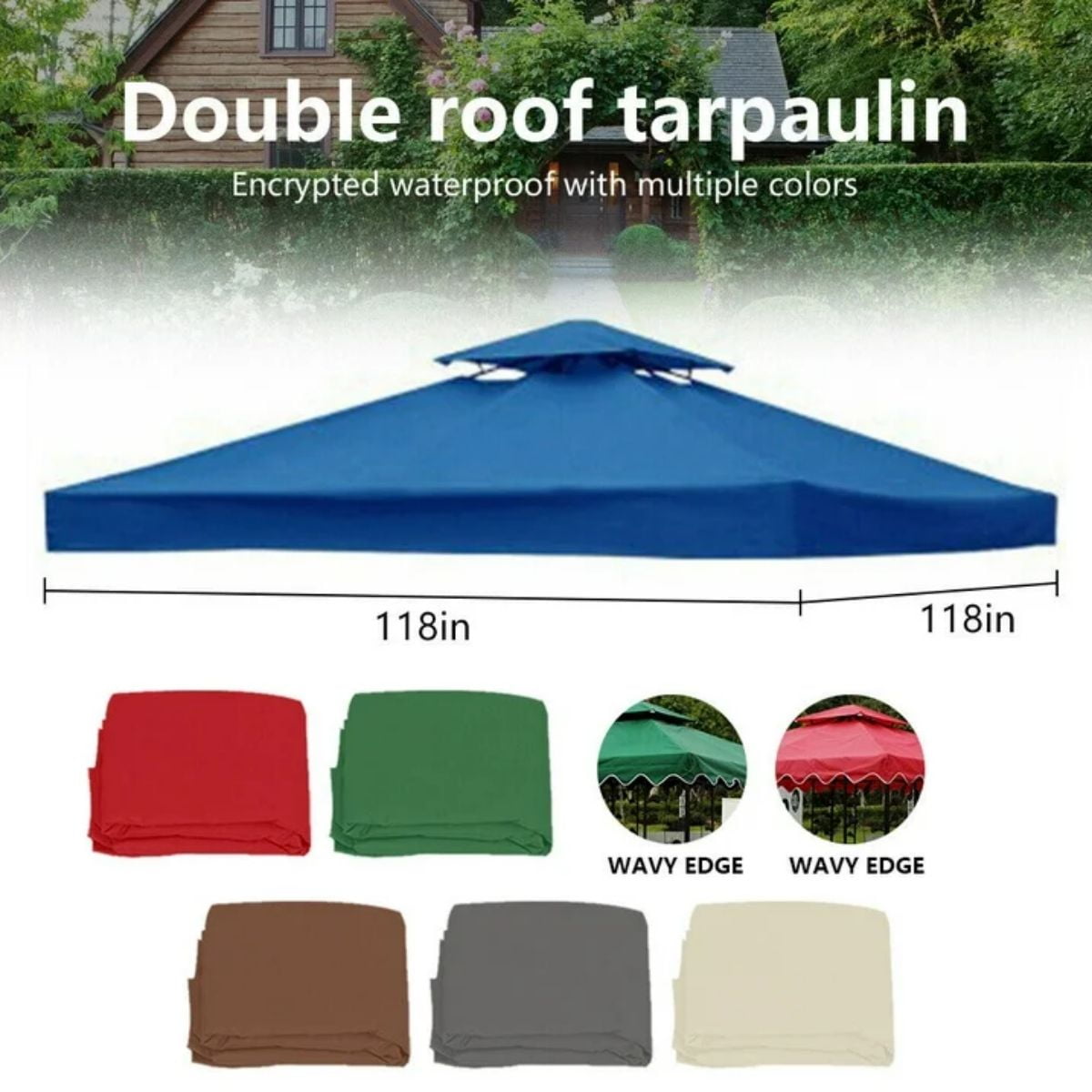 LUVCMFT 9.83'x9.83' Gazebo Canopy Top Replacement, 2 Tier Garden Yard Patio UV Sunshade Cover with Air Vent, Blue