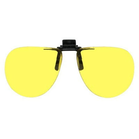 polycarbonate clip-on flip-up enhancing driving glasses - bright yellow - aviator shape - 58mm w x 52mm h (134mm wide)