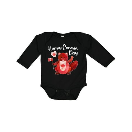 

Inktastic Happy Canada Day Cute Red Beaver with Canadian Flag Gift Baby Boy or Baby Girl Long Sleeve Bodysuit