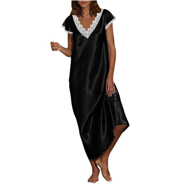 QIPOPIQ Robes pour Femmes pour Invitée de Mariage Fête Manches Courtes Tendance Uni Col en V Dentelle Robe d'Été Robe à Enfiler Offres 2023