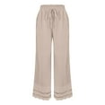 thumbnail image 5 of Bovemsi Casual Pants for Women Summer 2025 New Women's Loose Fitting Patchwork Lace Cotton Linen Casual Wide Leg Trousers with Pockets, 5 of 5